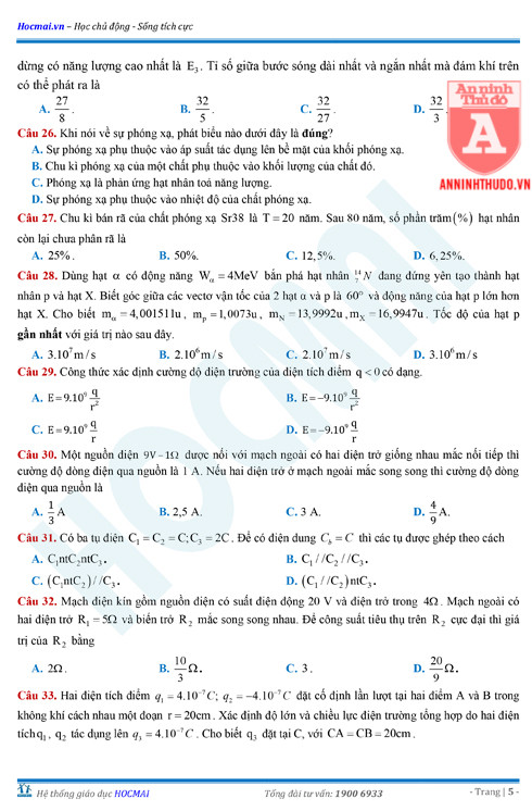 Tự đánh giá trước Kỳ thi THPT Quốc gia 2018 (2): Kiểm tra môn Vật lí & Đáp án môn Toán ảnh 7 Tự đánh giá trước Kỳ thi THPT Quốc gia 2018 (2): Kiểm tra môn Vật lí & Đáp án môn Toán ảnh 7