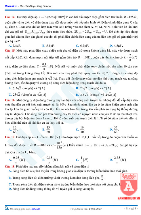 Tự đánh giá trước Kỳ thi THPT Quốc gia 2018 (2): Kiểm tra môn Vật lí & Đáp án môn Toán ảnh 5 Tự đánh giá trước Kỳ thi THPT Quốc gia 2018 (2): Kiểm tra môn Vật lí & Đáp án môn Toán ảnh 5
