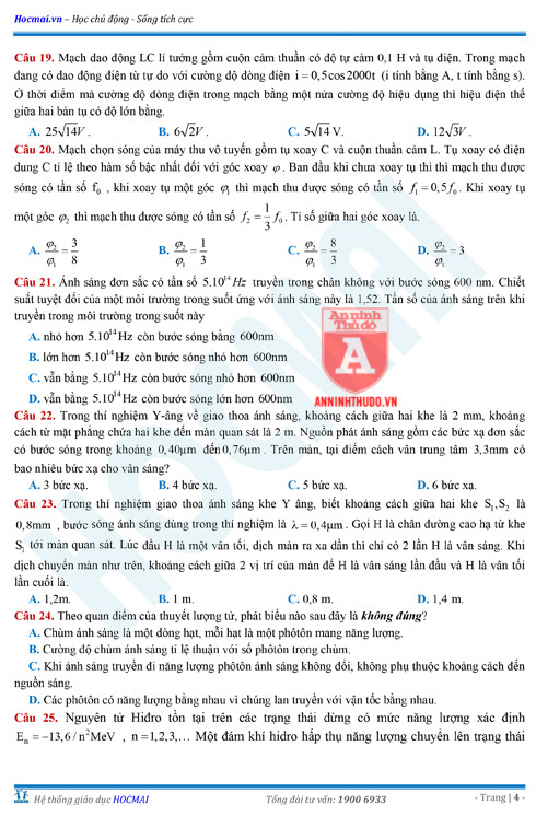 Tự đánh giá trước Kỳ thi THPT Quốc gia 2018 (2): Kiểm tra môn Vật lí & Đáp án môn Toán ảnh 6 Tự đánh giá trước Kỳ thi THPT Quốc gia 2018 (2): Kiểm tra môn Vật lí & Đáp án môn Toán ảnh 6