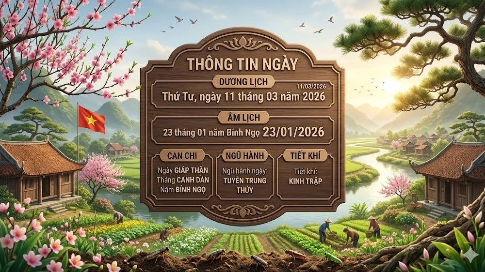Lịch âm hôm nay 11/3/2026: Ngày Giáp Thân, xem giờ hoàng đạo và việc nên làm