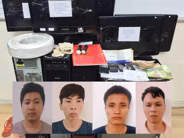 Các đối tượng Cường, Quyền, Trung, Đường và tang vật các vụ trộm Các đối tượng Cường, Quyền, Trung, Đường và tang vật các vụ trộm