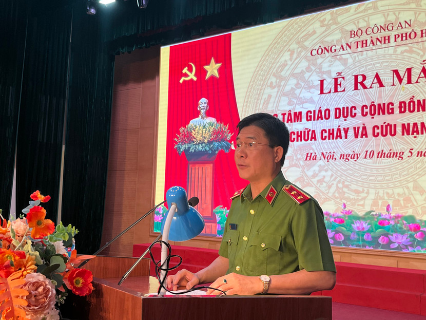 Trung tướng Nguyễn Tuấn Anh, Cục trưởng Cục Cảnh sát PCCC và CNCH Bộ Công an phát biểu tại buổi lễ