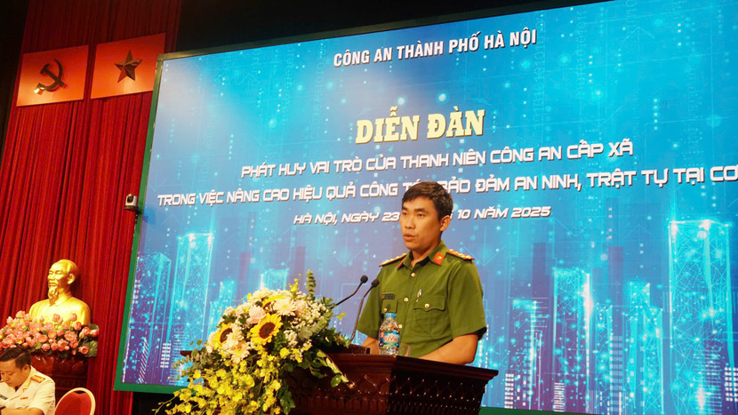 Bí thư Đoàn xã Minh Châu, Hà Nội tham luận nội dung vai trò, trách nhiệm và những đóng góp nổi bật của thanh niên Công an cấp xã trong thực hiện nhiệm vụ bảo đảm an ninh, trật tự tại địa bàn