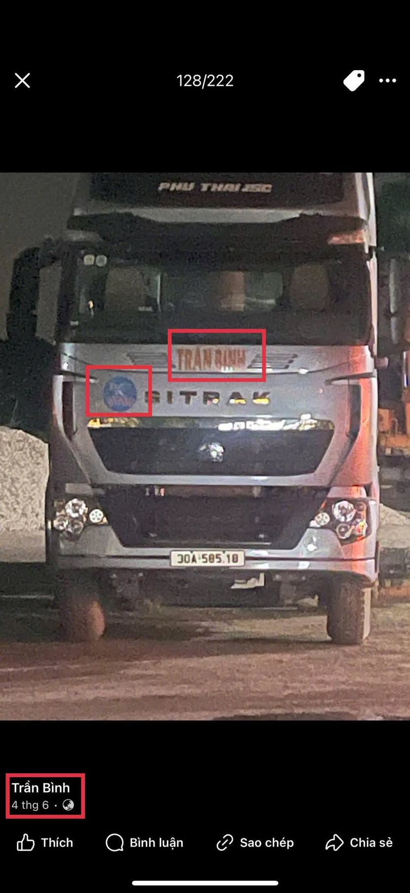 Trang facebook cá nhân đối tượng đăng tải một số hình ảnh phương tiện vận tải đã sử dụng lo-go được mình "bao luật" Trang facebook cá nhân đối tượng đăng tải một số hình ảnh phương tiện vận tải đã sử dụng lo-go được mình "bao luật"