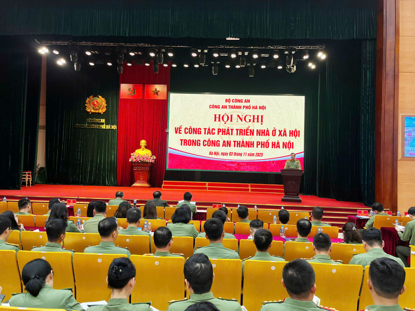Toàn cảnh hội nghị về công tác phát triển nhà ở xã hội trong Công an thành phố Hà Nội