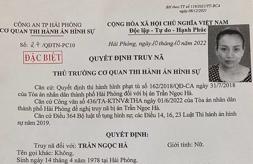 Đối tượng Trần Ngọc Hà bị bắt giữ Đối tượng Trần Ngọc Hà bị bắt giữ