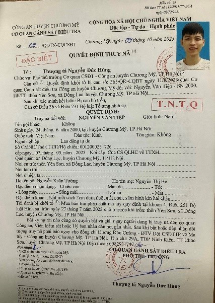 Quyết định truy nã Nguyễn Văn Tiệp Quyết định truy nã Nguyễn Văn Tiệp