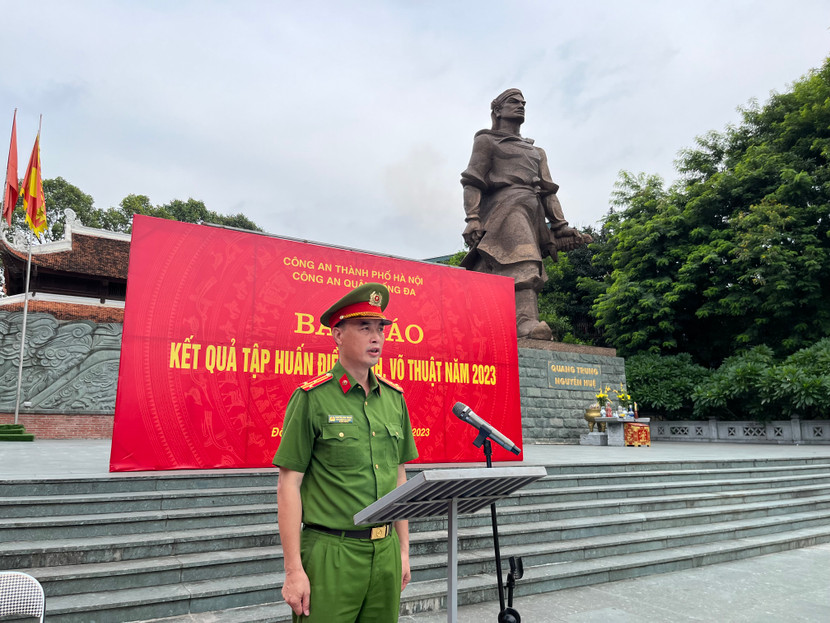 Thượng tá Nguyễn Minh Thành - Phó Trưởng Công an quận Đống Đa phát biểu