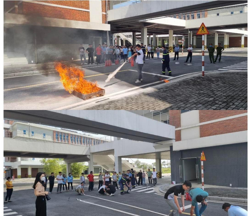 Cán bộ công nhân viên thực hành sử dụng các phương tiện chữa cháy Cán bộ công nhân viên thực hành sử dụng các phương tiện chữa cháy