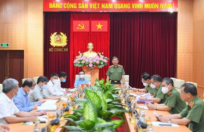 Đại tướng Tô Lâm, Ủy viên Bộ Chính trị, Bộ trưởng Bộ Công an phát biểu tại buổi làm việc