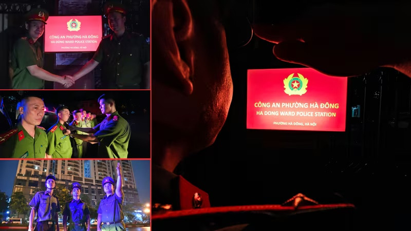 0h ngày 1-7, trong khoảnh khắc lịch sử mới, chỉ huy, cán bộ và chiến sỹ Công an phường Hà Đông mới cùng gắn biển tên Công an phường, thể hiện quyết tâm đoàn kết, nỗ lực bắt tay ngay vào công việc đảm bảo an ninh trật tự, vì sự bình yên của nhân dân 0h ngày 1-7, trong khoảnh khắc lịch sử mới, chỉ huy, cán bộ và chiến sỹ Công an phường Hà Đông mới cùng gắn biển tên Công an phường, thể hiện quyết tâm đoàn kết, nỗ lực bắt tay ngay vào công việc đảm bảo an ninh trật tự, vì sự bình yên của nhân dân