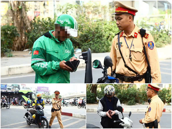 CSGT xử lý nhiều trường hợp đi xe lên vỉa hè, đi ngược chiều, đáng chú ý, rất nhiều tài xế "xe ôm công nghệ" vi phạm