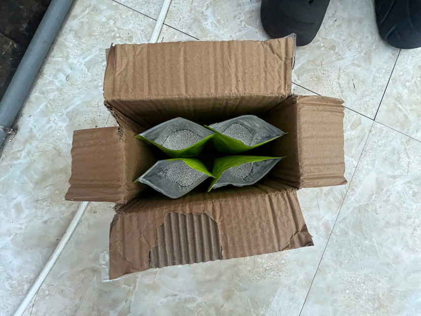 Số bạc được các đối tượng nguy trang dưới dạng các viên nhỏ hình tròn, cất giấu dưới đế giày để vận chuyển trái phép qua biên giới.