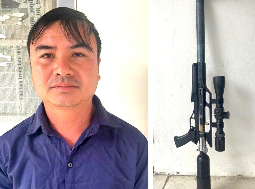 Người đàn ông sử dụng súng hơi để đi bắn chim Người đàn ông sử dụng súng hơi để đi bắn chim