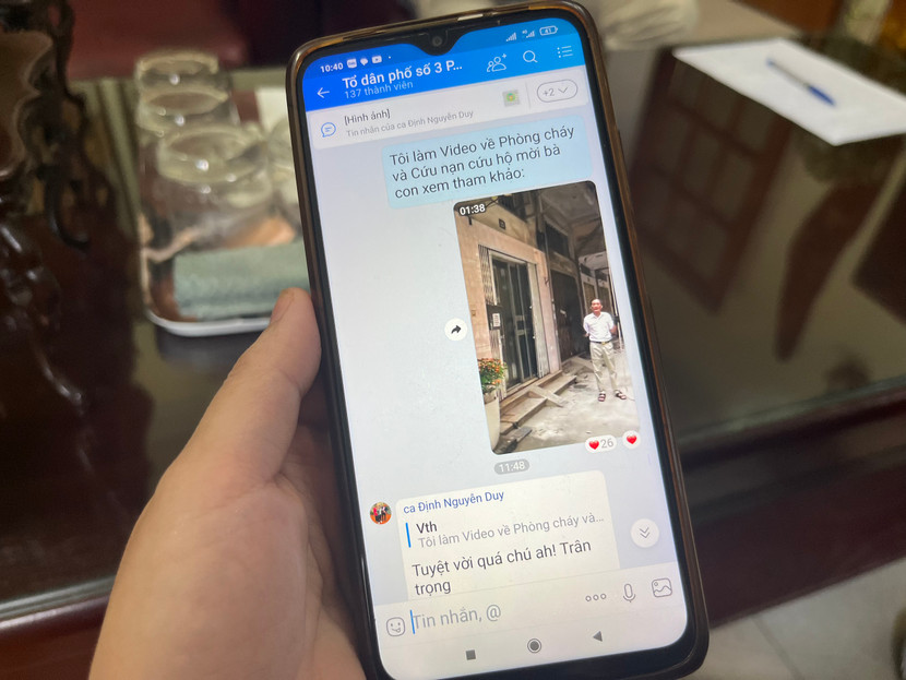 Video tuyên truyền PCCC của ông Tiến được đăng tải trong các nhóm zalo của khu dân cư
