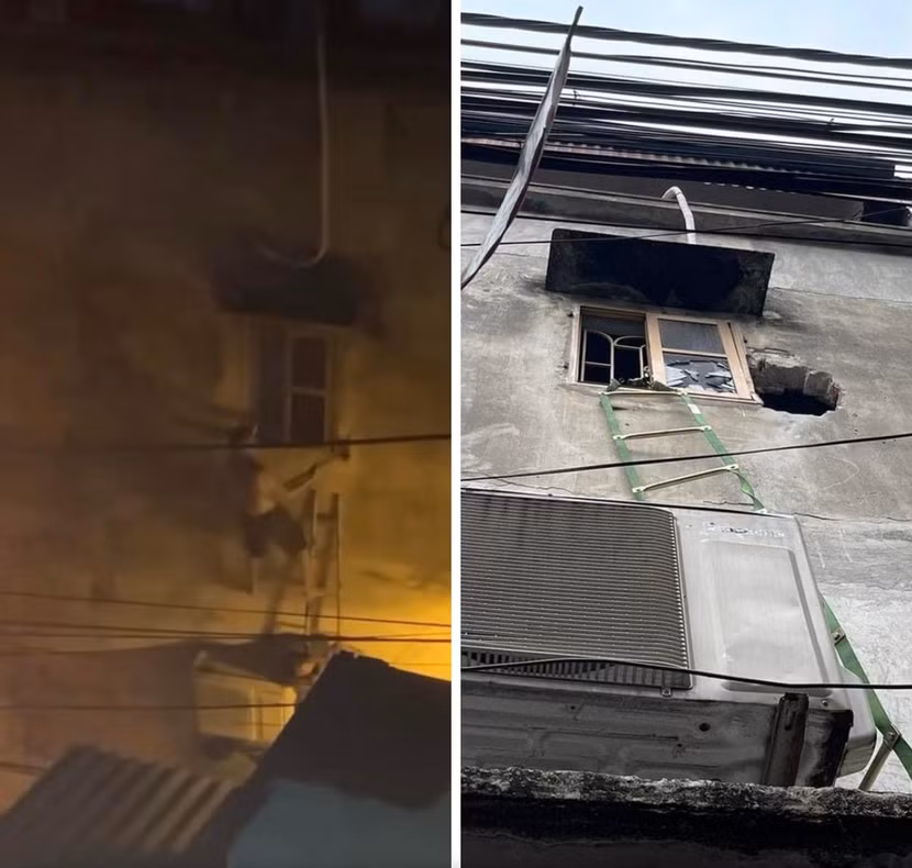 Vị trí nam thanh niên dùng búa đập cửa, phá tường cứu người