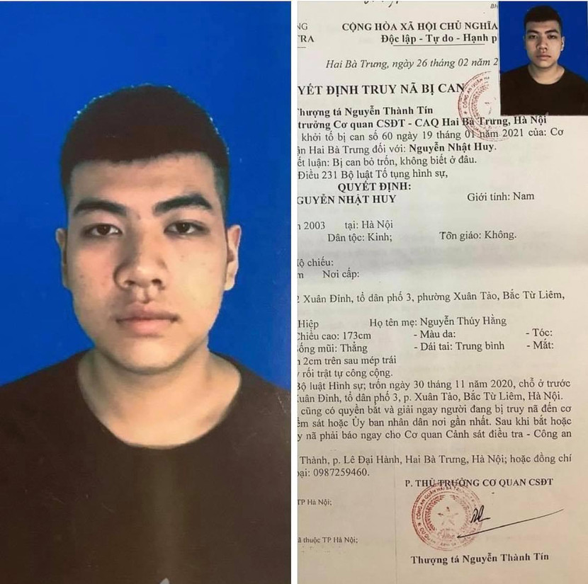 Đối tượng truy nã Nguyễn Nhật Huy
