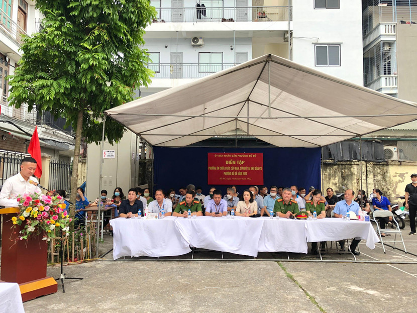 Buổi diễn tập phương án PCCC của phường Bồ Đề