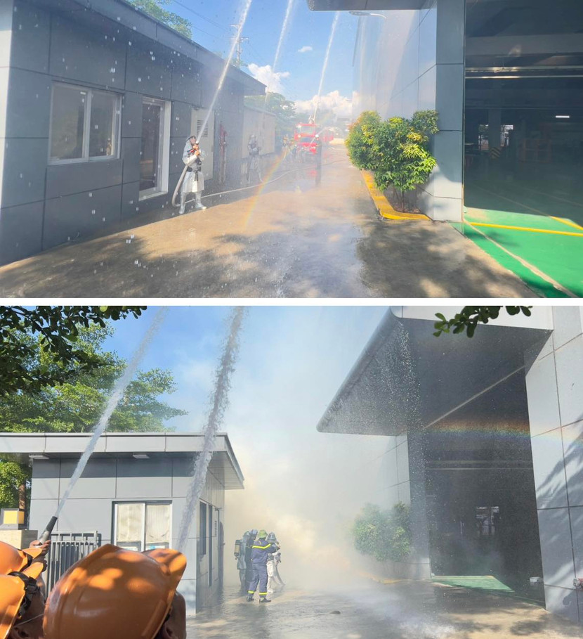 Lực lượng Cảnh sát PCCC diễn tập phương án tại khu gia công CNC