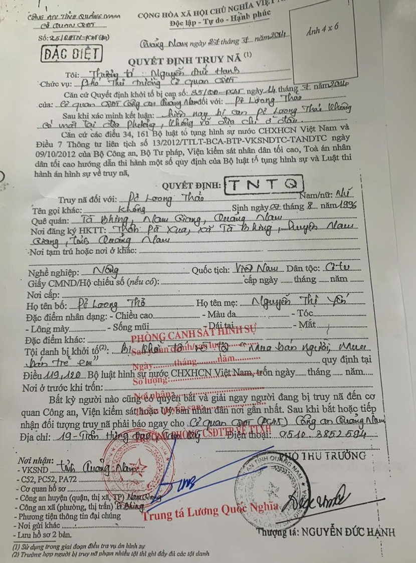 Quyết định truy nã đối tượng Pơ Loong Thảo Quyết định truy nã đối tượng Pơ Loong Thảo