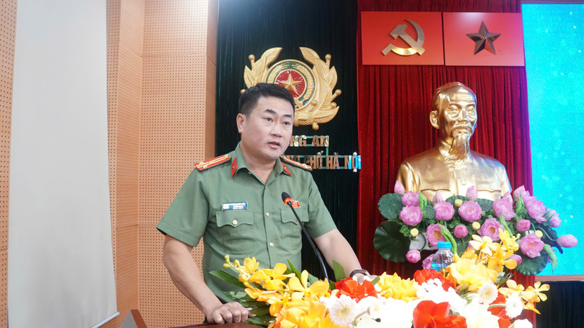 Thượng tá Lương Đức Hải, Trưởng Ban Công đoàn CATP Hà Nội phát biểu tại Đại hội