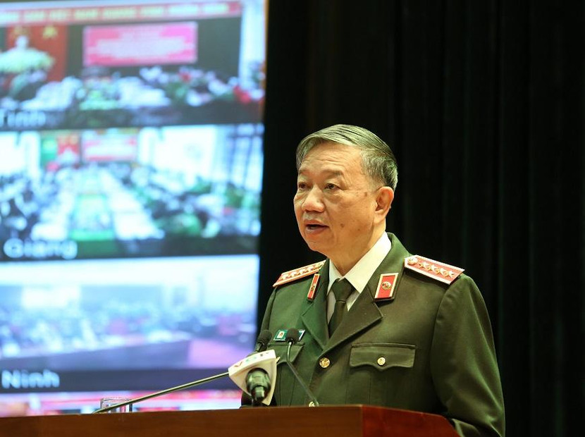 Đại tướng Tô Lâm, Ủy viên Bộ Chính trị, Bí thư Đảng ủy Công an Trung ương, Bộ trưởng Bộ Công an chủ trì Hội nghị.