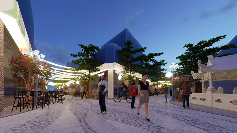 Phối cảnh khu vực tuyến phố ẩm thực khi được lát đá lòng đường Phối cảnh khu vực tuyến phố ẩm thực khi được lát đá lòng đường