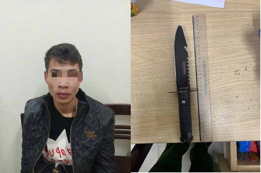 Nguyễn Văn Ban cùng con dao gây án bị thu giữ Nguyễn Văn Ban cùng con dao gây án bị thu giữ