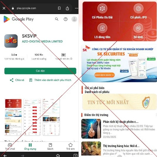 Giao diện ứng dụng lừa đảo SKSVIP giống ứng dụng giao dịch chứng khoán thật Giao diện ứng dụng lừa đảo SKSVIP giống ứng dụng giao dịch chứng khoán thật