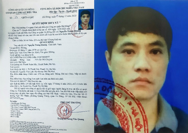 Quyết định truy nã Nguyễn Quang Trung Quyết định truy nã Nguyễn Quang Trung