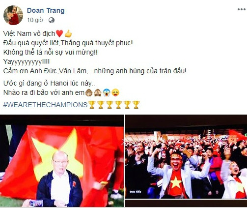 Mừng Việt Nam vô địch AFF Cup, Facebook "sao Việt" ngập sắc đỏ ảnh 1