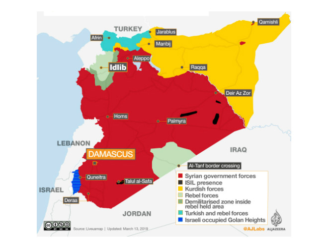 Bản đồ tuơng quan lực lượng tại Syria (3-2019)