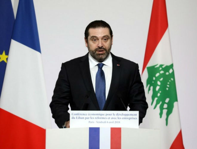 Thủ tướng Lebanon Saad Hariri phát biểu tại hội nghị ở Paris