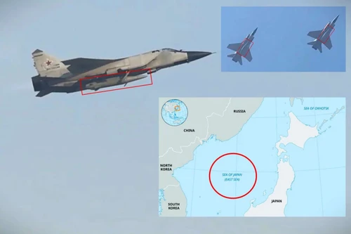 Chiến đấu cơ Nga mang tên lửa siêu thanh Kinzhal bay qua Biển Nhật Bản