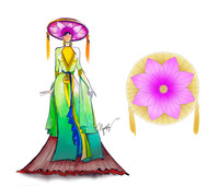 Mỹ Linh mặc áo tứ thân, đội nón hoa sen, múa 