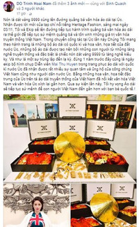 NTK Đỗ Trịnh Hoài Nam mang nón dát vàng sang Úc