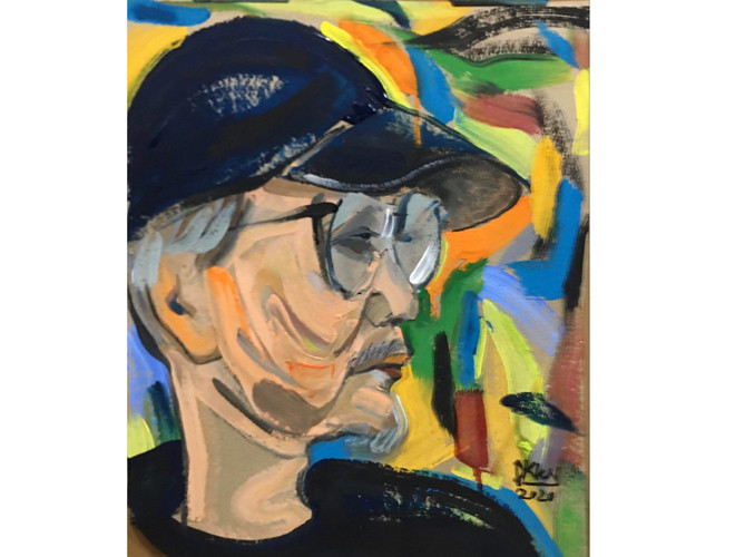 Tác phẩm: Chân dung hoạ sỹ Trần Lưu Hậu - Mã: IA 01. Kích thước: 40x50cm - Chất liệu: Bột màu trên bìa. Năm sáng tác: 2019 - Họa sĩ Doãn Hoàng Kiên: sinh năm 1970, Thạc sỹ Mỹ Thuật, Đại học Mỹ thuật Việt Nam. Năm 1988 tốt nghiệp trường xiếc quốc gia Việt Nam và trường xiếc Moscow, Liên Xô