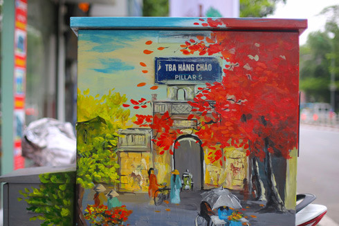 Hình ảnh Ổ Quan Chưởng được vẽ lên một bốt điện trên phố TônĐức Thắng