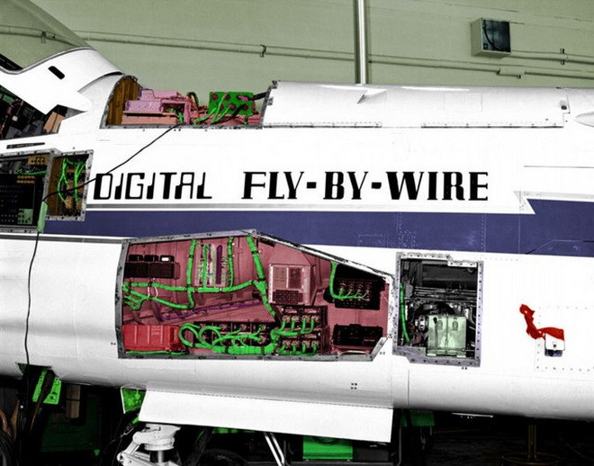 Những dây màu xanh lá cây của hệ thống điều khiển số bố trí trên một chiếc máy bay thử nghiệm Những dây màu xanh lá cây của hệ thống điều khiển số bố trí trên một chiếc máy bay thử nghiệm