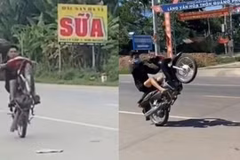 Hai gã trai 'bốc đầu' xe máy bị phạt gần 14 triệu đồng