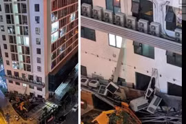 Hà Nội: Tá hỏa cả dàn cục nóng điều hòa ‘rụng” thẳng xuống từ chung cư cao tầng