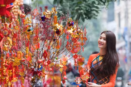 Phan Hà Phương diện áo dài nổi bật dạo phố hoa
