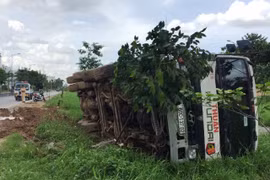 Tránh ô tô 4 chỗ, xe tải "cắm đầu" xuống vệ đường