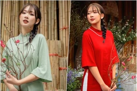 Á hậu Hoa Đan bị nhầm là cô dâu khi diện áo dài xuống phố ngày giáp Tết