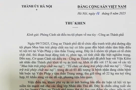 Đồng chí Bí thư Thành uỷ Hà Nội gửi thư khen Công an thành phố