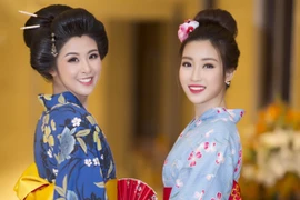 Hoa hậu Ngọc Hân diện kimono đọ sắc với "đàn em"