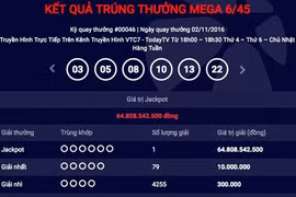 Tiếp tục có người trúng giải Jackpot trị giá gần 65 tỷ đồng
