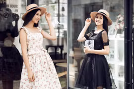 Hoa hậu Ngọc Hân rạng ngời trên phố Hà thành