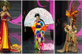 Trương Thị May mặc áo dài so tài với thí sinh Miss Universe