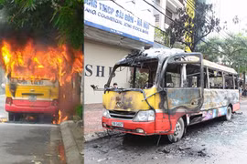Xe buýt đang đi bỗng bốc cháy dữ dội